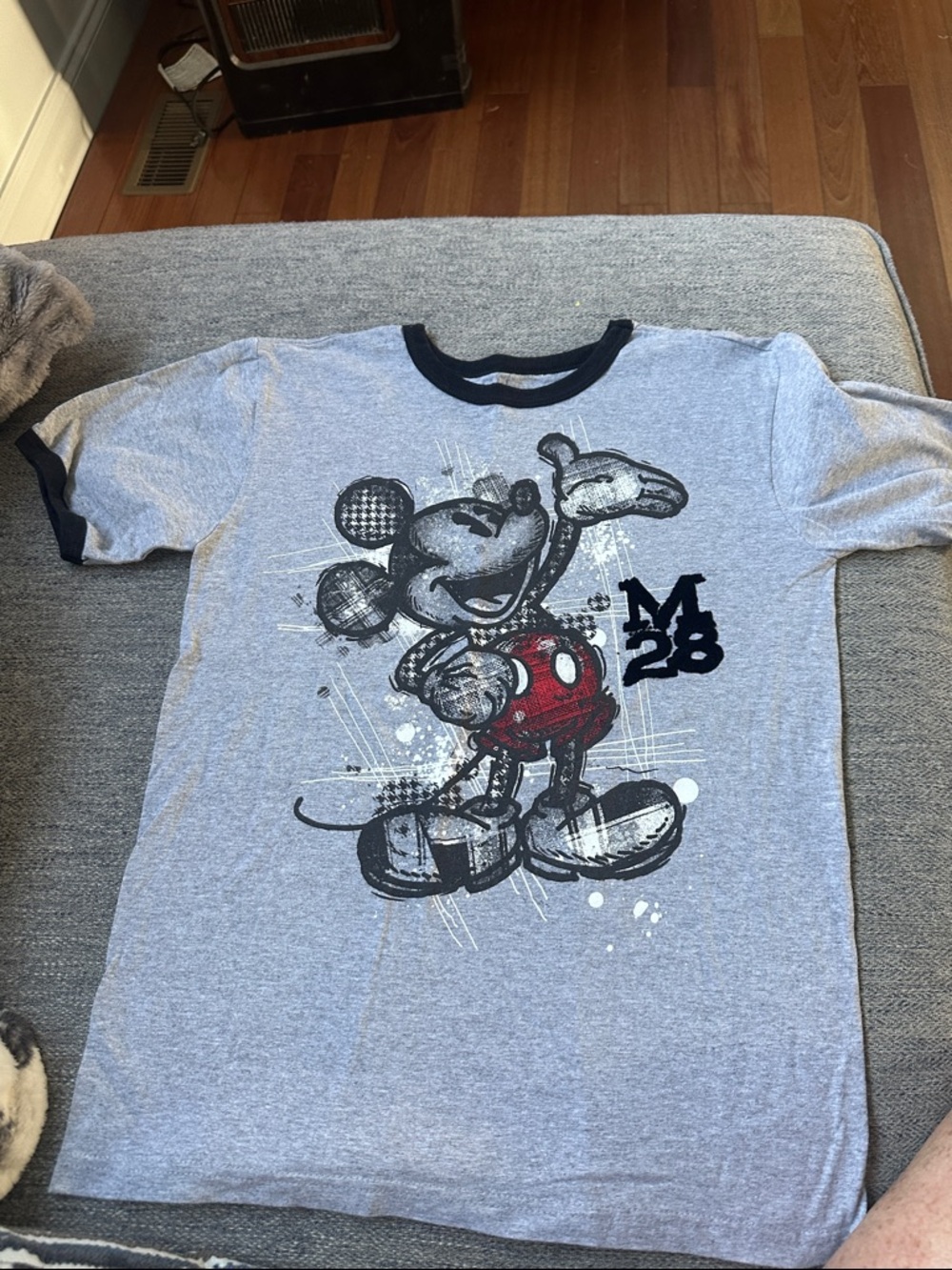 Disney Grey Ringer Tee with Red Mickey Graphic